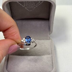 10K White Gold Blue & White Sapphire Ring, size 6.5